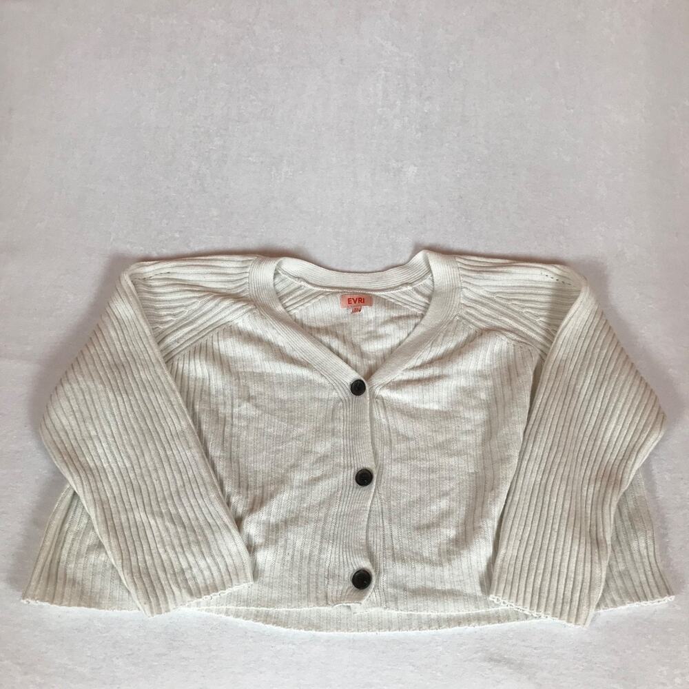Evri Chunky Plus Boho Textured Knit White Button Cropped Cardigan Sweater 3X